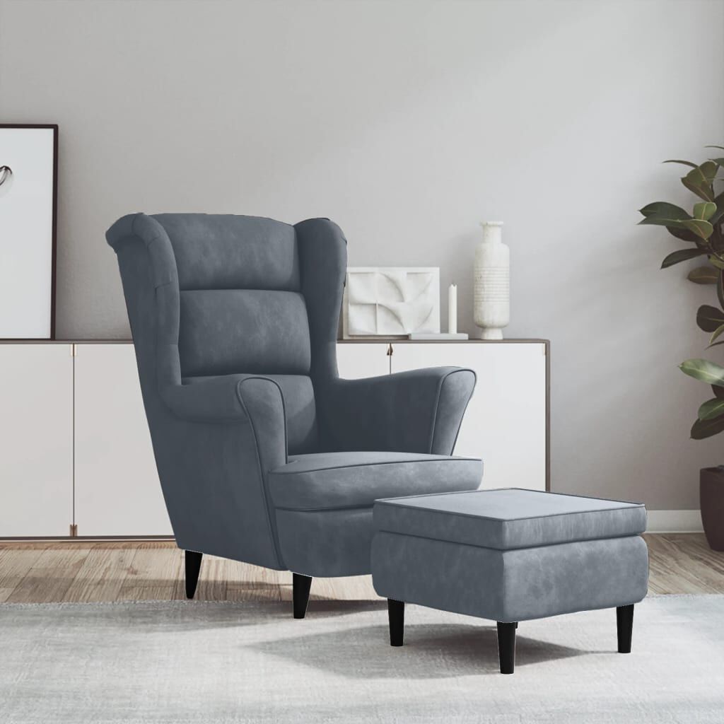 Vidaxl VidaXL Fauteuil Met Voetenbank Fluweel Donkergrijs