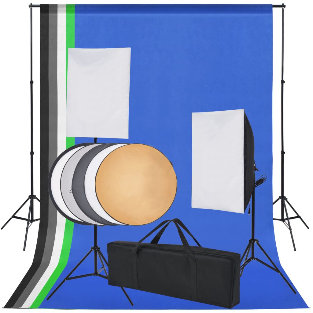 vidaxl vidaXL Fotostudio set met 5 gekleurde achtergronden & 2 softboxen