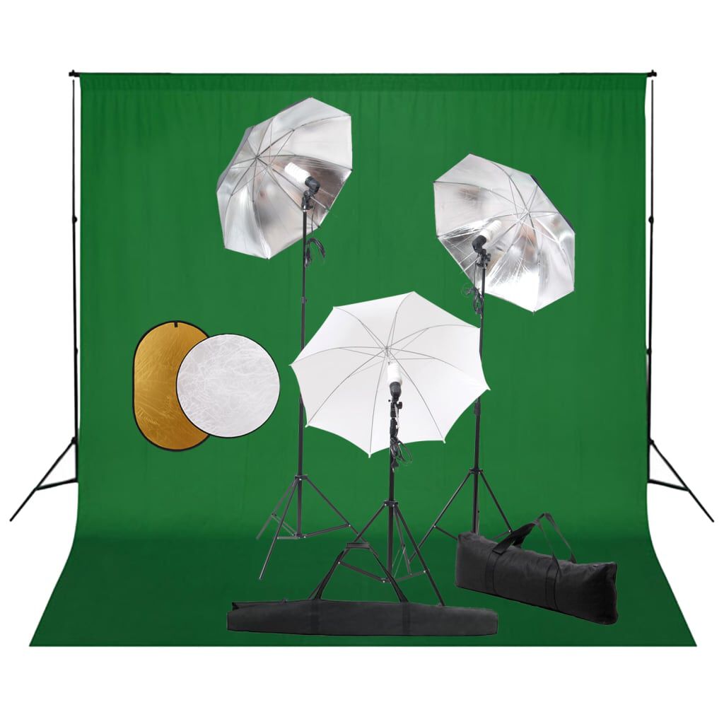 vidaxl vidaXL Fotostudioset met lampen paraplu's achtergrond en reflector