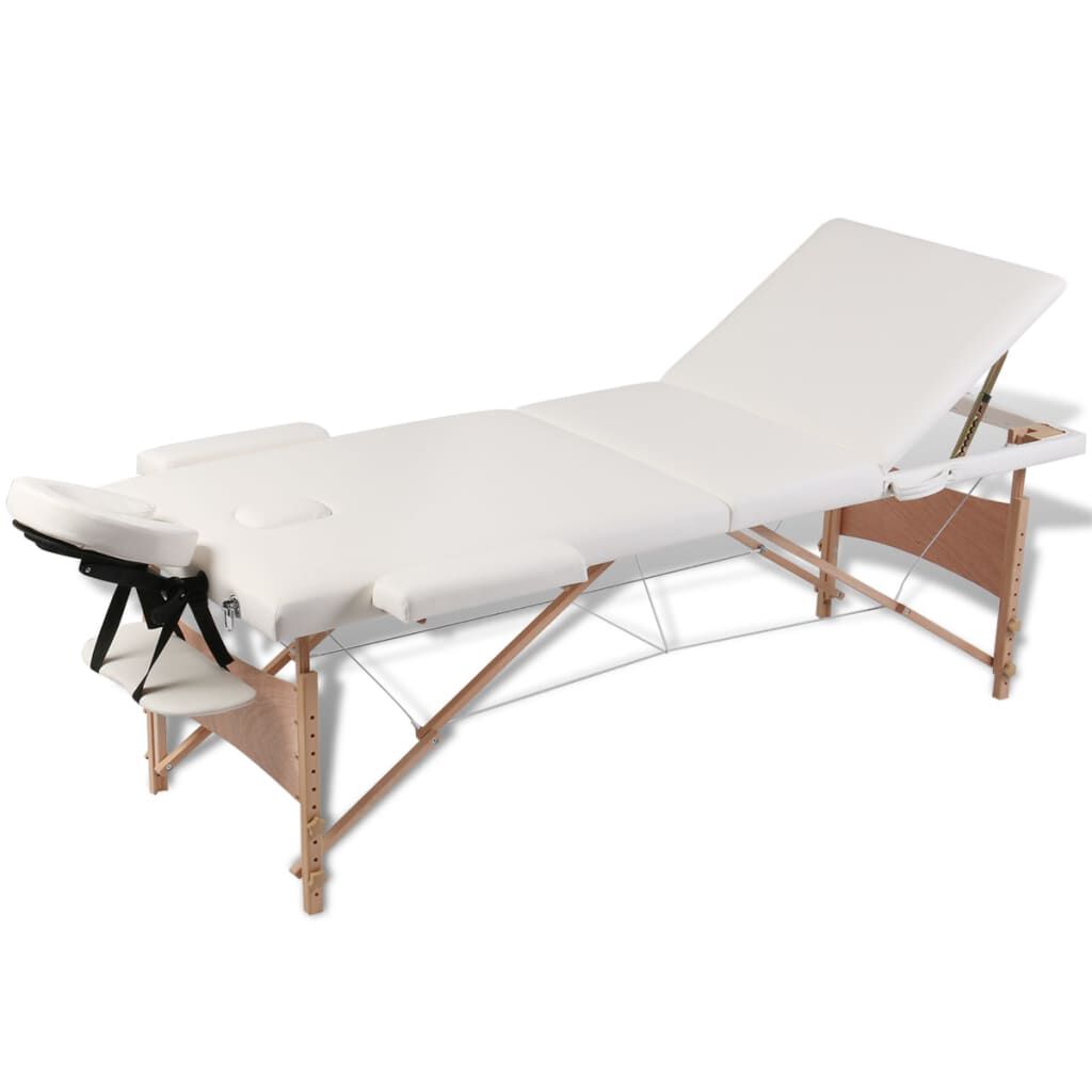 vidaxl vidaXL Inklapbare massagetafel 3 zones met houten frame (creme)