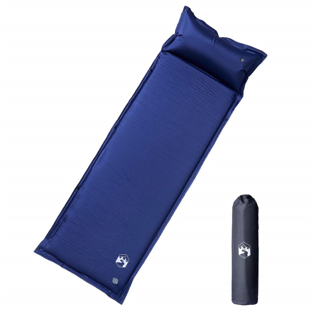 vidaxl vidaXL Kampeermatras met kussen zelfopblazend 1-persoons marineblauw