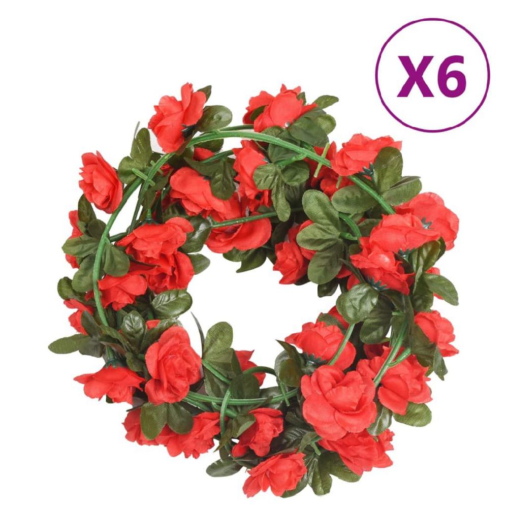 vidaxl vidaXL Kerstslingers met bloemen 6 st 240 cm rood