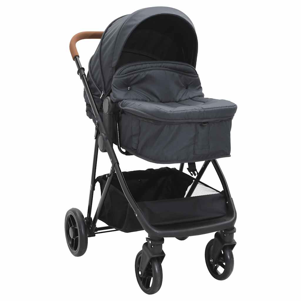 Vidaxl VidaXL Kinderwagen 2-in-1 Staal Antracietkleurig En Zwart
