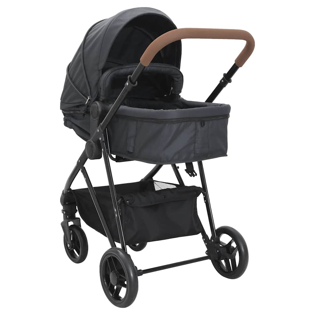 Vidaxl VidaXL Kinderwagen 2-in-1 Staal Antracietkleurig En Zwart