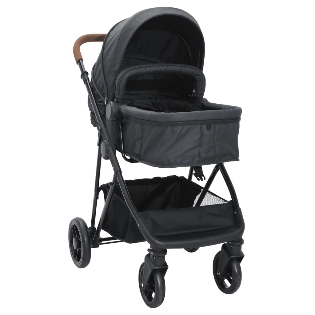vidaxl vidaXL Kinderwagen 2-in-1 staal antracietkleurig en zwart