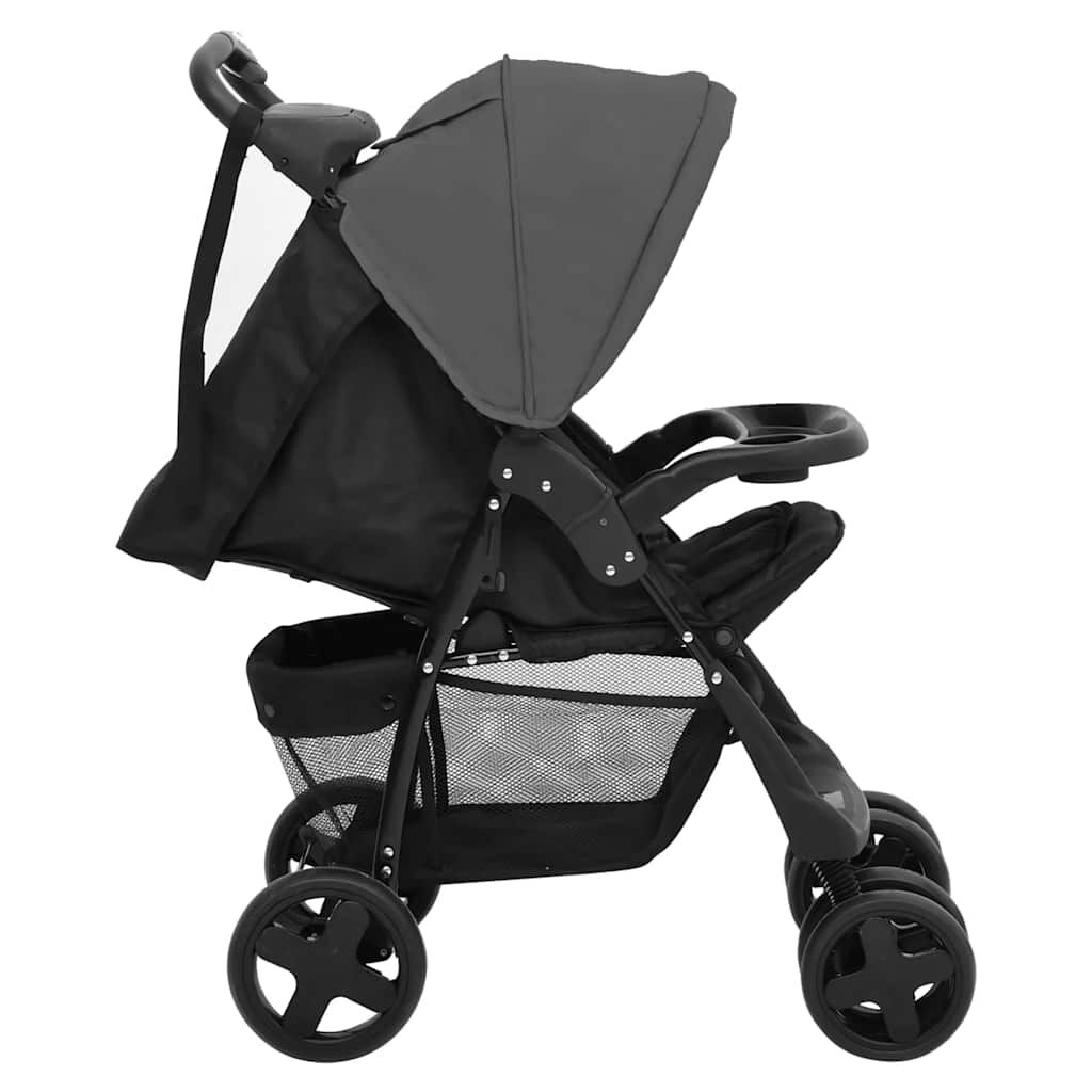 Vidaxl VidaXL Kinderwagen 2-in-1 Staal Donkergrijs En Zwart