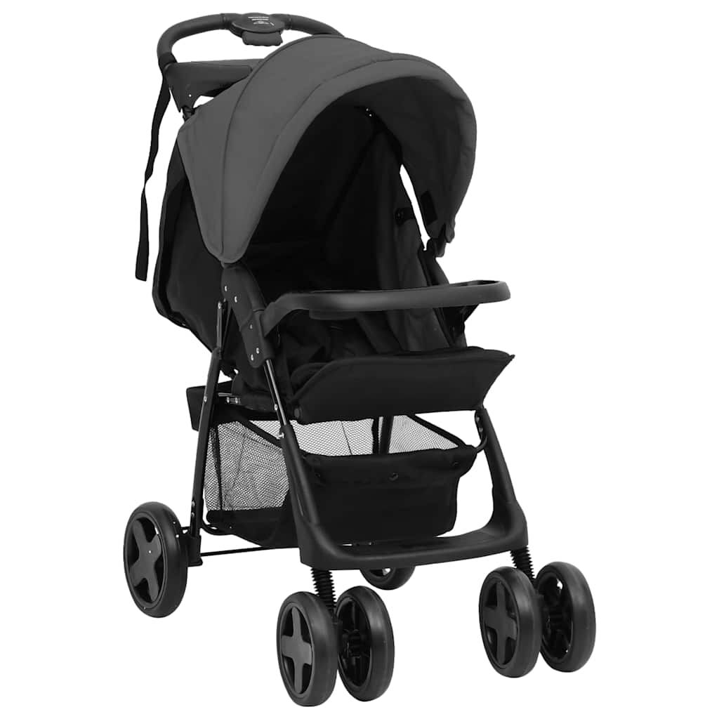 vidaxl vidaXL Kinderwagen 2-in-1 staal donkergrijs en zwart