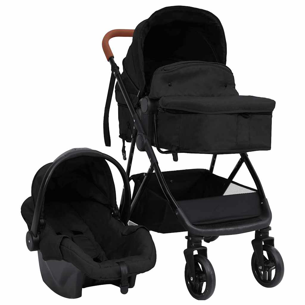 vidaxl vidaXL Kinderwagen 3-in-1 staal antracietkleurig en zwart