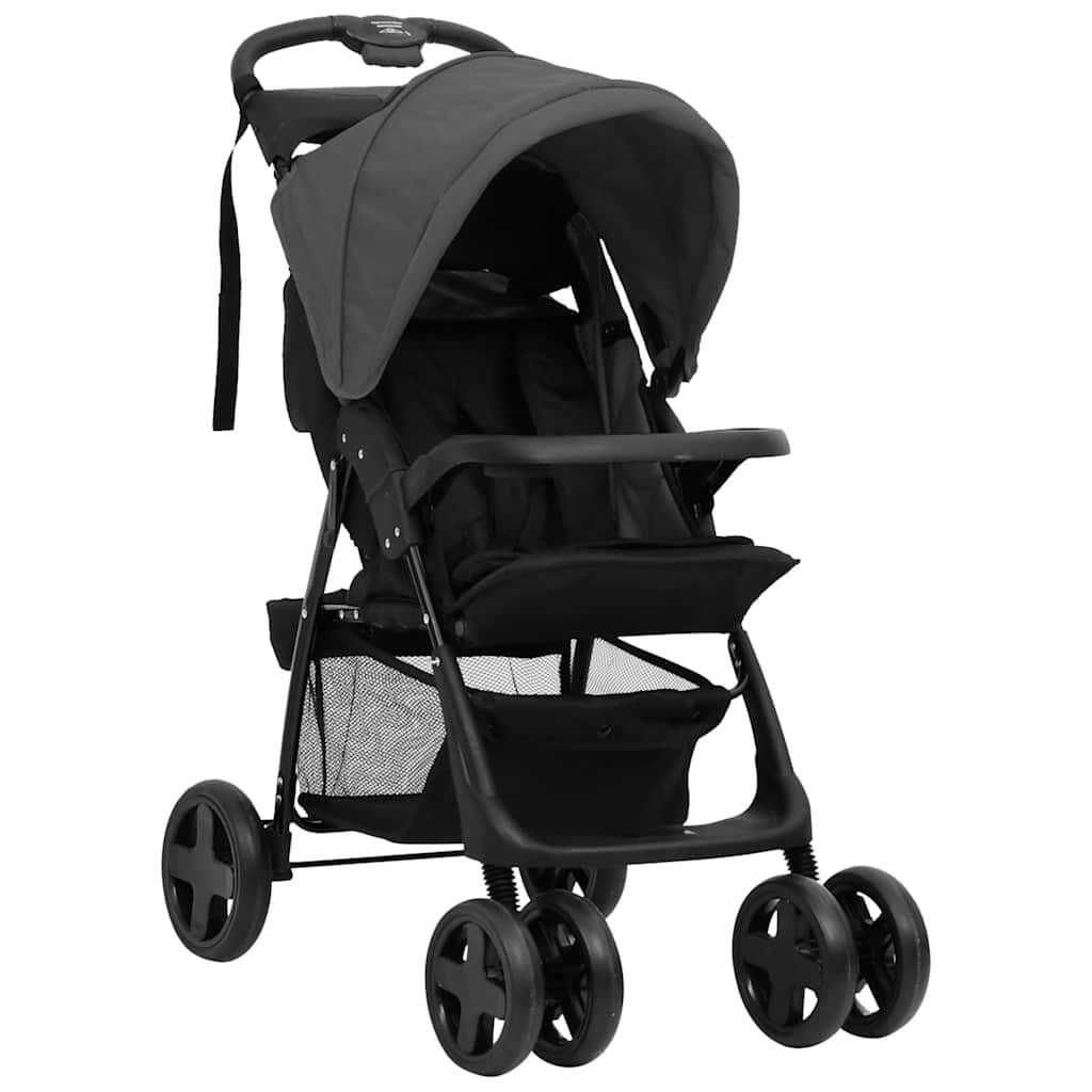 Vidaxl VidaXL Kinderwagen 3-in-1 Staal Donkergrijs En Zwart