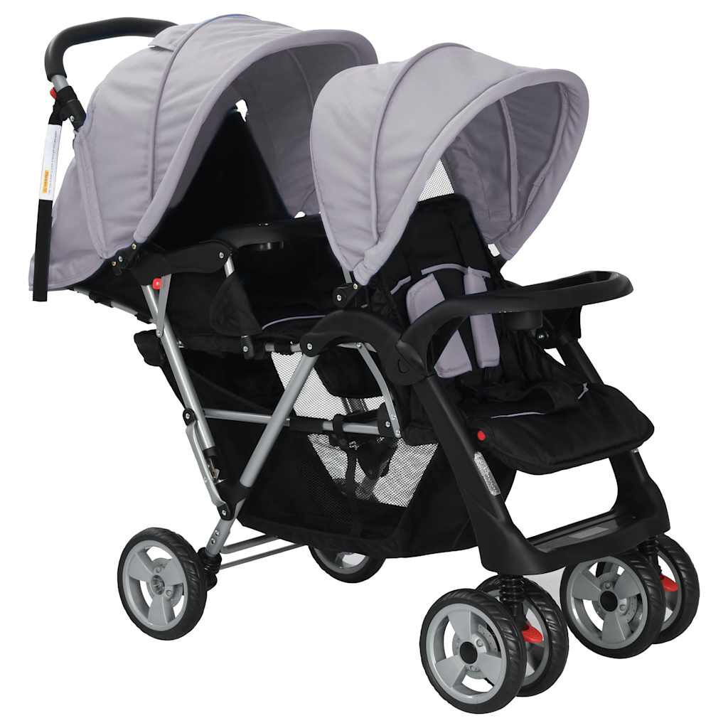 Vidaxl VidaXL Kinderwagen Dubbel Staal Grijs En Zwart