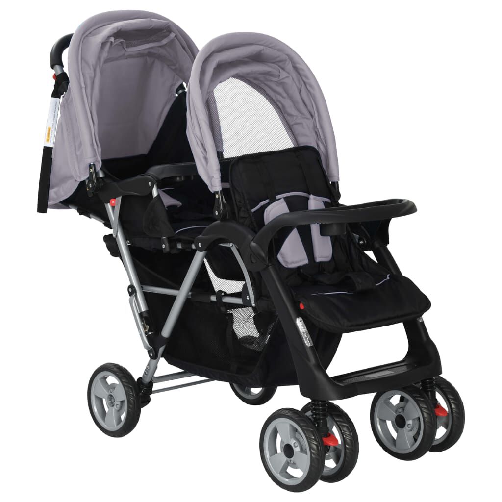 Vidaxl VidaXL Kinderwagen Dubbel Staal Grijs En Zwart