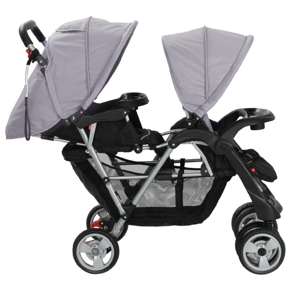 Vidaxl VidaXL Kinderwagen Dubbel Staal Grijs En Zwart