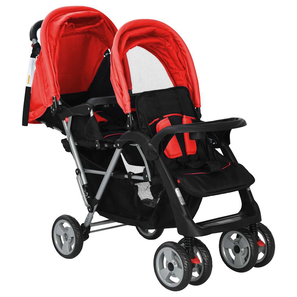 Vidaxl VidaXL Kinderwagen Dubbel Staal Rood En Zwart