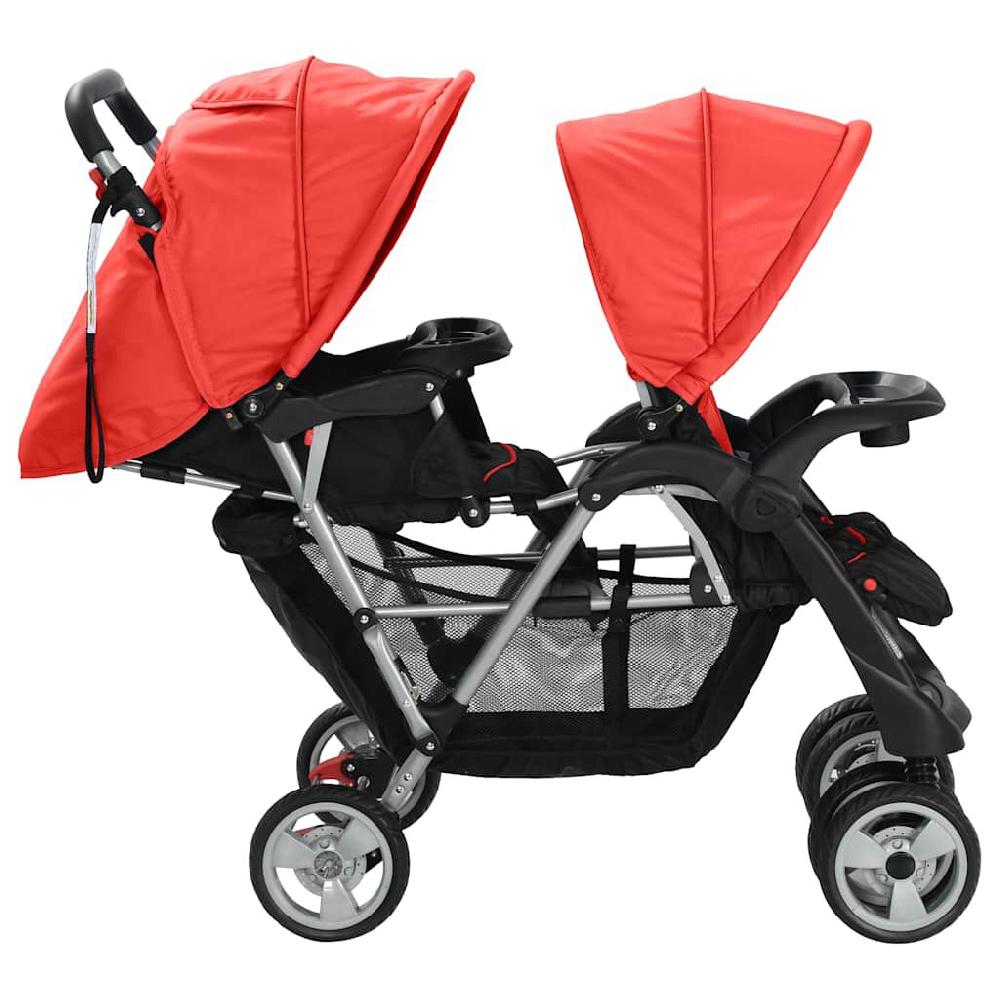 Vidaxl VidaXL Kinderwagen Dubbel Staal Rood En Zwart