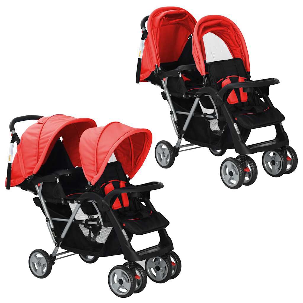 vidaxl vidaXL Kinderwagen dubbel staal rood en zwart