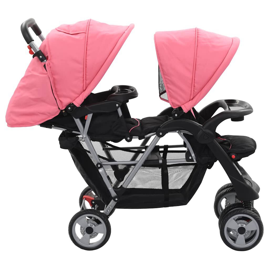 Vidaxl VidaXL Kinderwagen Dubbel Staal Roze En Zwart