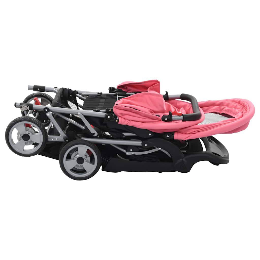 Vidaxl VidaXL Kinderwagen Dubbel Staal Roze En Zwart