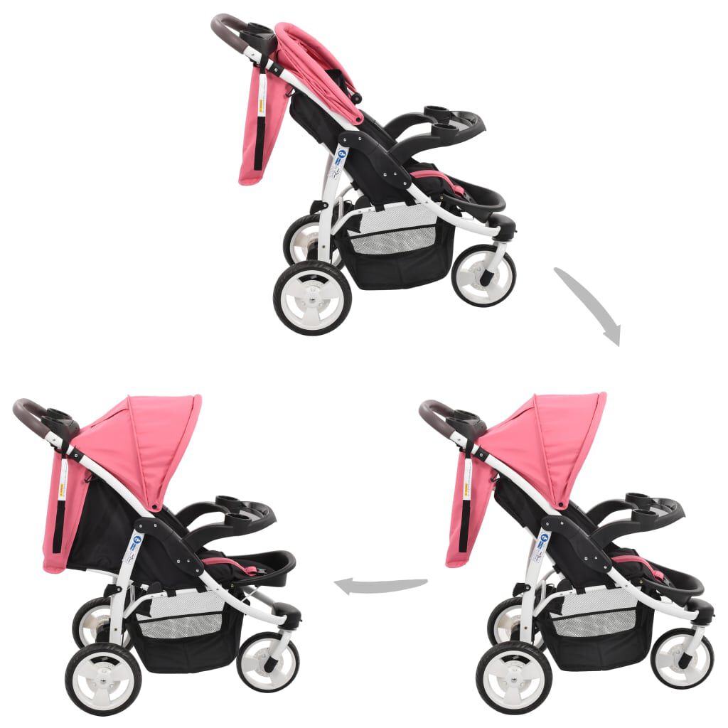 Vidaxl VidaXL Kinderwagen Met 3 Wielen Roze En Zwart