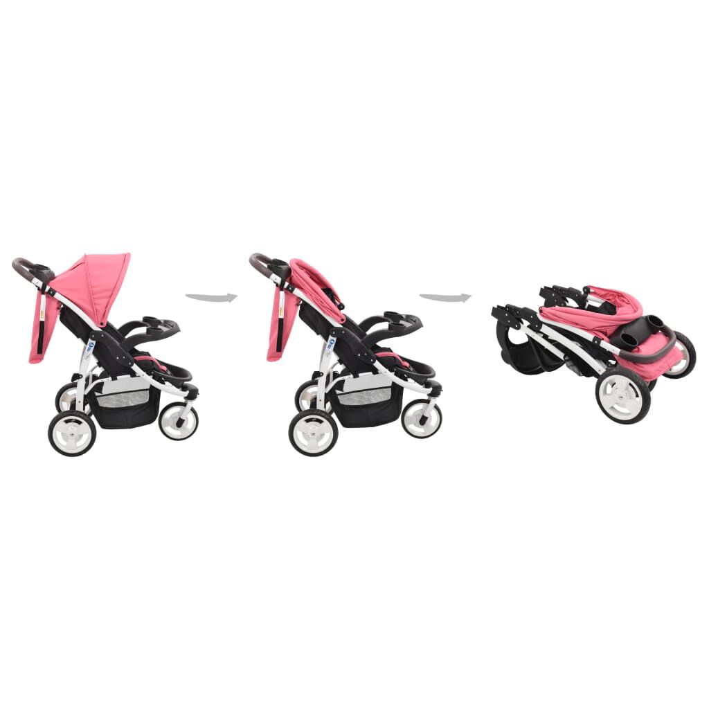 Vidaxl VidaXL Kinderwagen Met 3 Wielen Roze En Zwart