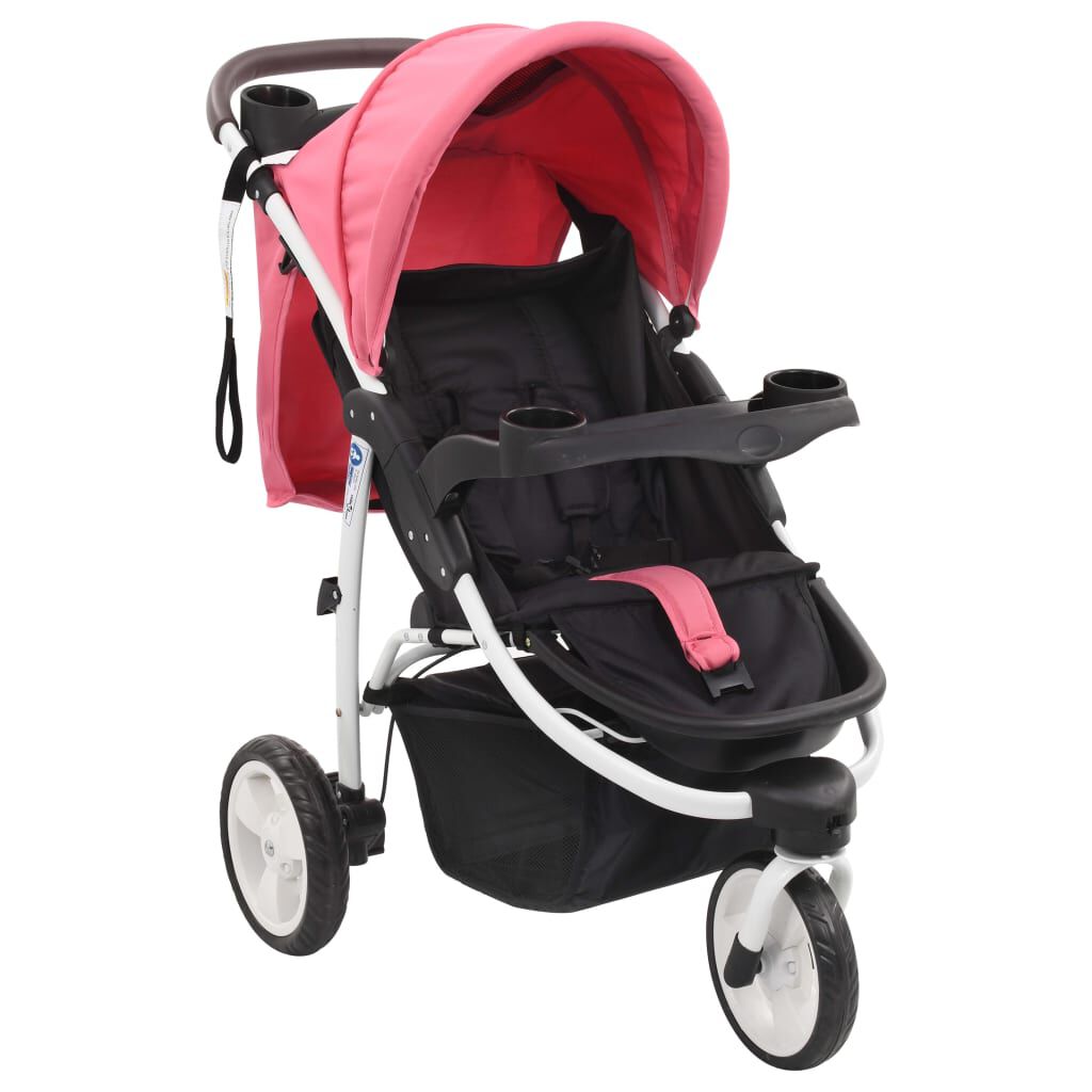vidaxl vidaXL Kinderwagen met 3 wielen roze en zwart
