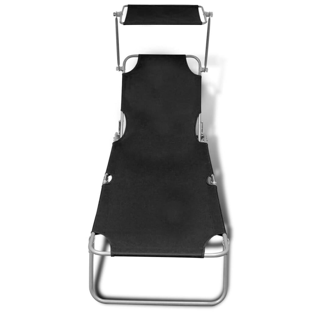 Vidaxl VidaXL Ligbed Inklapbaar Met Luifel Staal En Stof Zwart