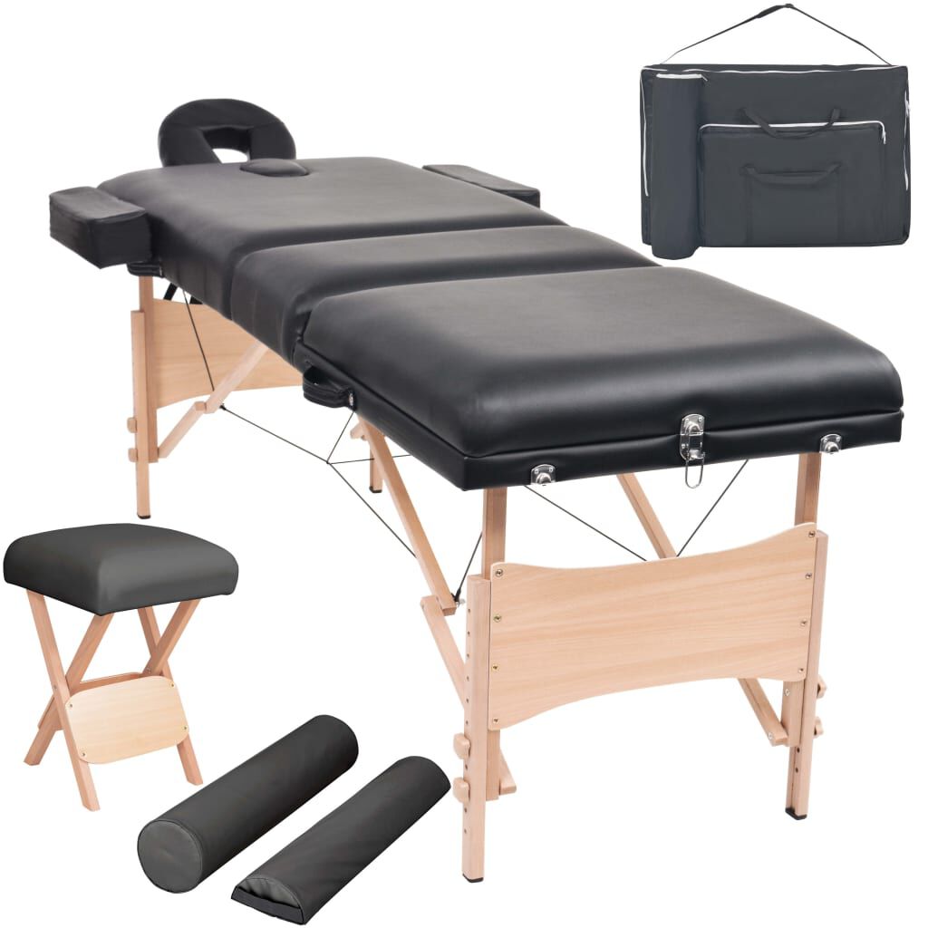 vidaxl vidaXL Massagetafel- en krukset inklapbaar 3 zones 10 cm dik wit