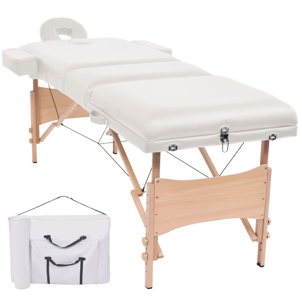 vidaxl vidaXL Massagetafel inklapbaar 3 zones 10 cm dik wit