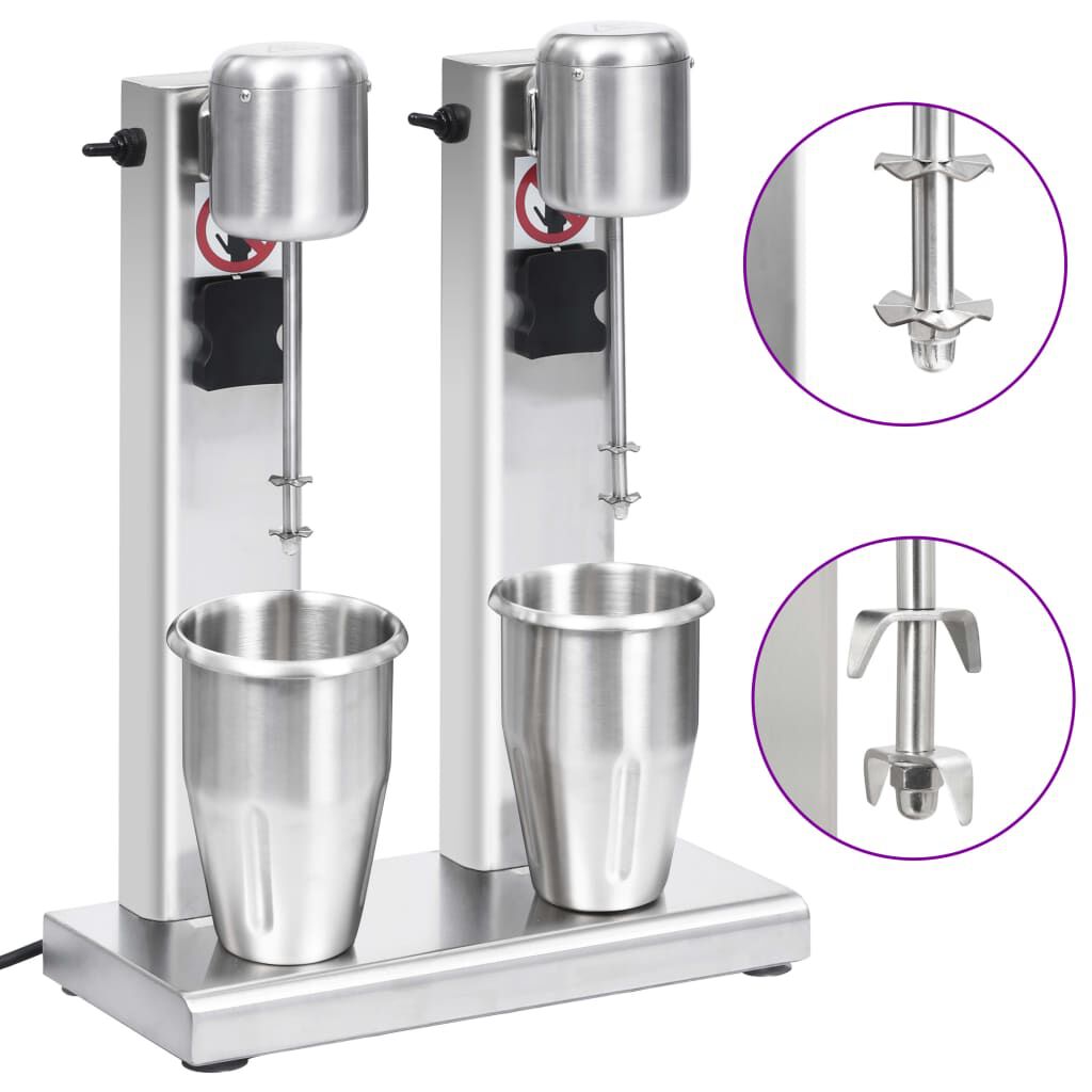 vidaxl vidaXL Milkshake mixer met dubbele bekers roestvrij staal 2 L