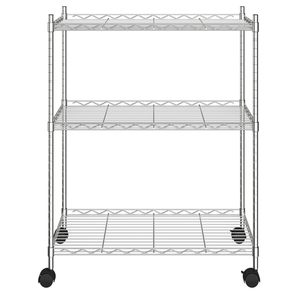Vidaxl VidaXL Opbergrek Met Wielen 3-laags 150 Kg 60x35x81 Cm Chroomkleurig