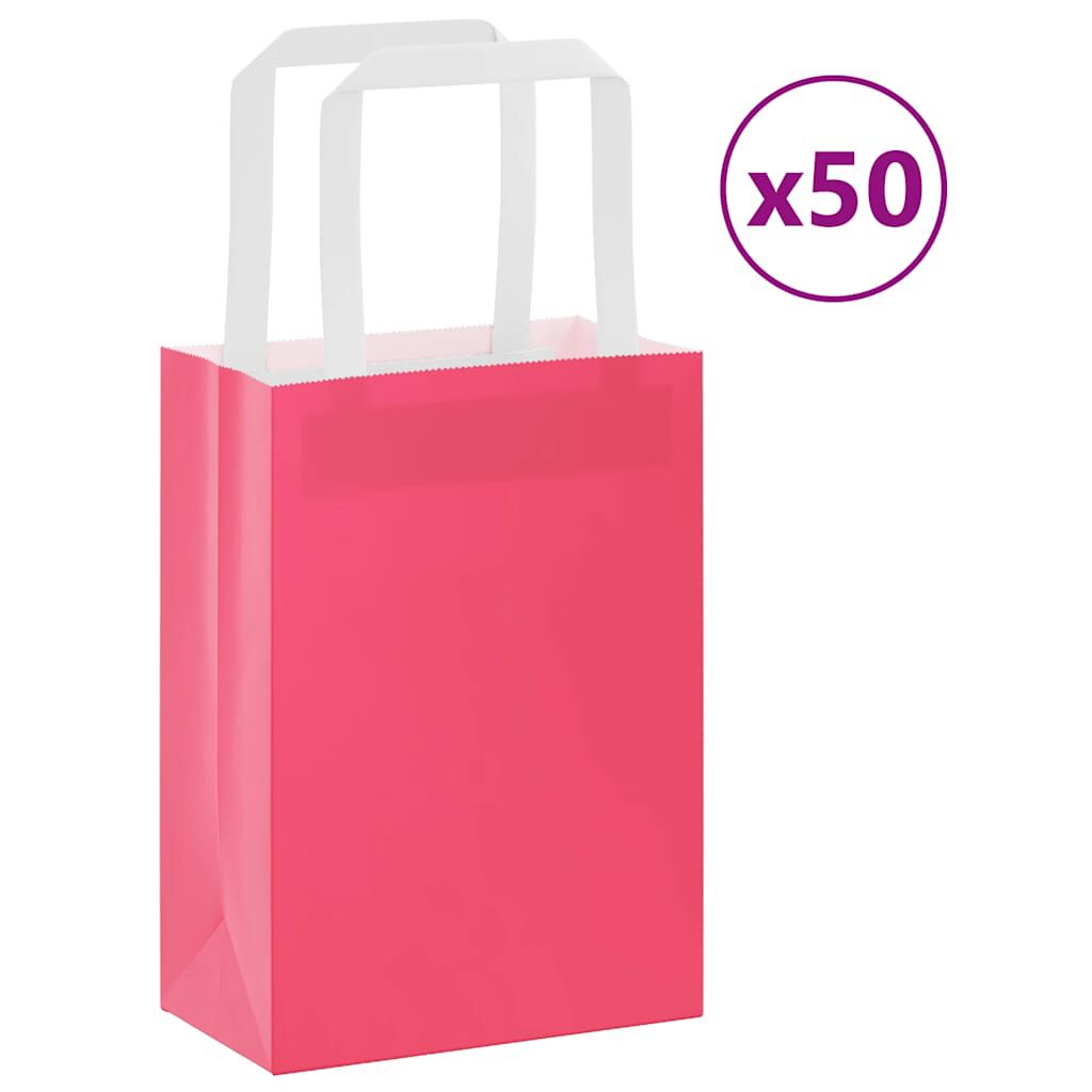vidaxl vidaXL Papieren zakken 50 st met hengsels 15x8x21 cm roze