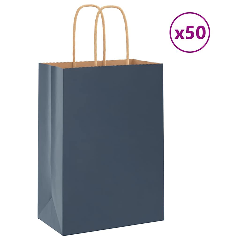 vidaxl vidaXL Papieren zakken 50 st met hengsels 15x8x21 cm blauw