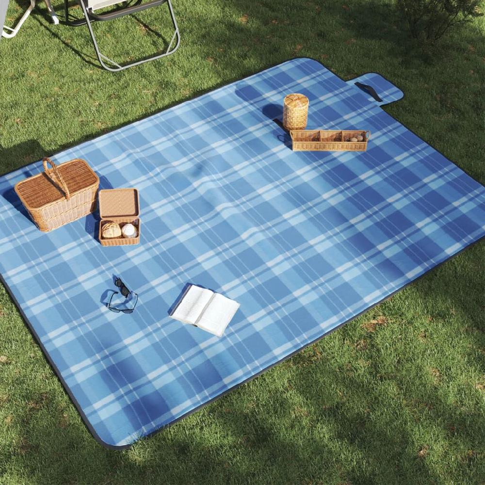 Vidaxl VidaXL Picknickkleed Opvouwbaar Geruit 200x150 Cm Fluweel Blauw