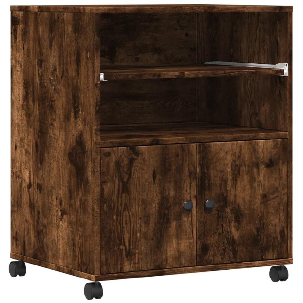 vidaxl vidaXL Printerkastje met wielen 60x48x74 cm gerookt eikenkleurig