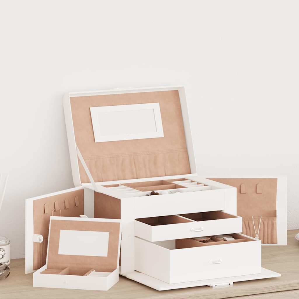 Vidaxl VidaXL Sieradendoosje 3laags Met Spiegel Afsluitbaar 26x18x17 5 Cm Wit