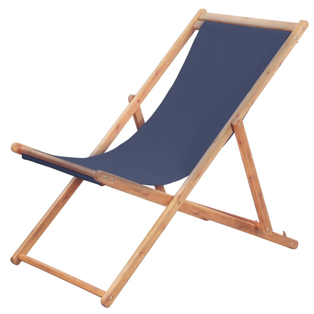 vidaxl vidaXL Strandstoel inklapbaar stof en houten frame blauw