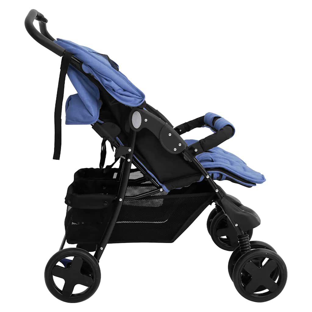 Vidaxl VidaXL Tweelingkinderwagen Staal Marineblauw