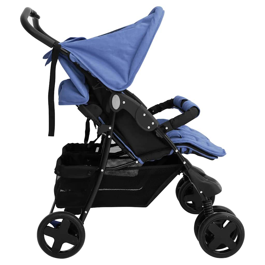 Vidaxl VidaXL Tweelingkinderwagen Staal Marineblauw