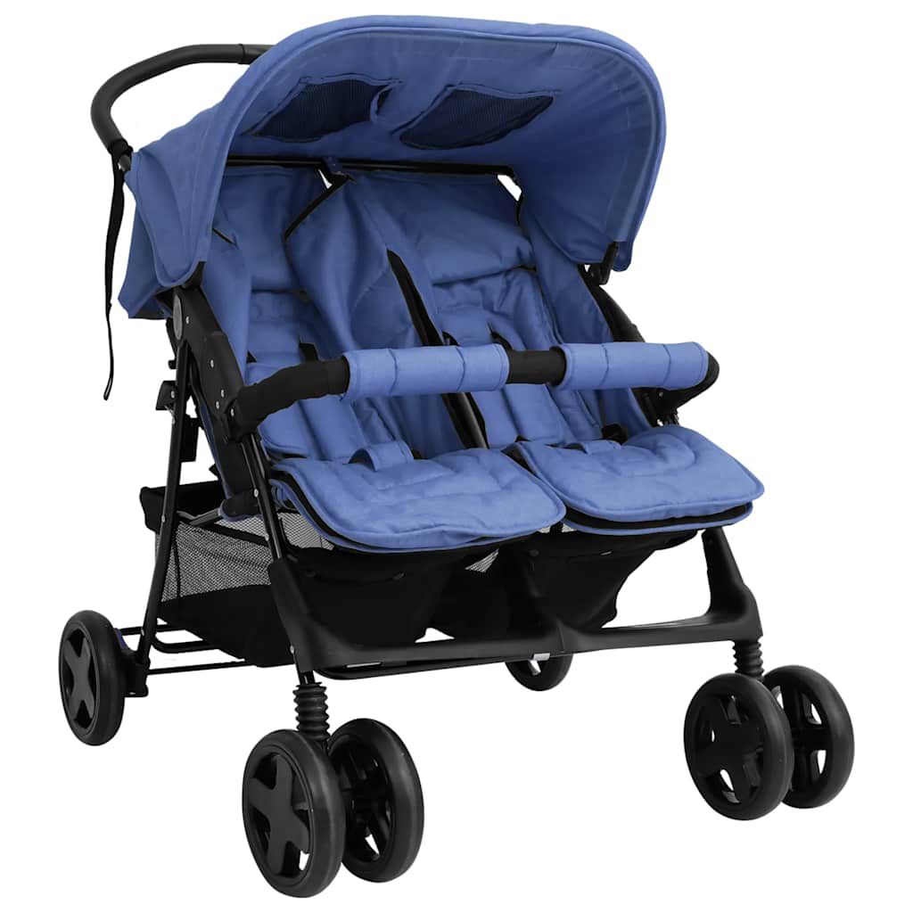 vidaxl vidaXL Tweelingkinderwagen staal marineblauw