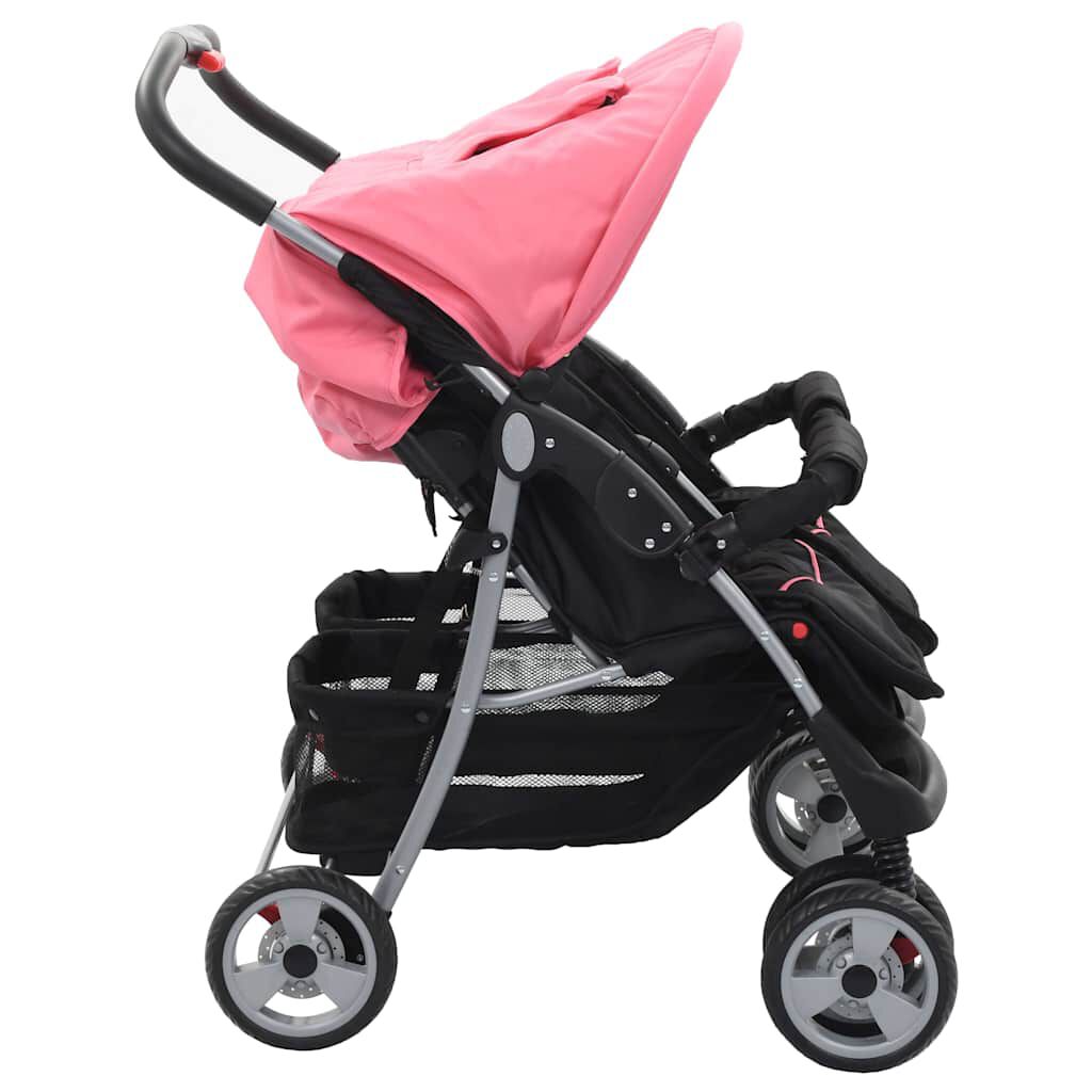 Vidaxl VidaXL Tweelingkinderwagen Staal Roze En Zwart