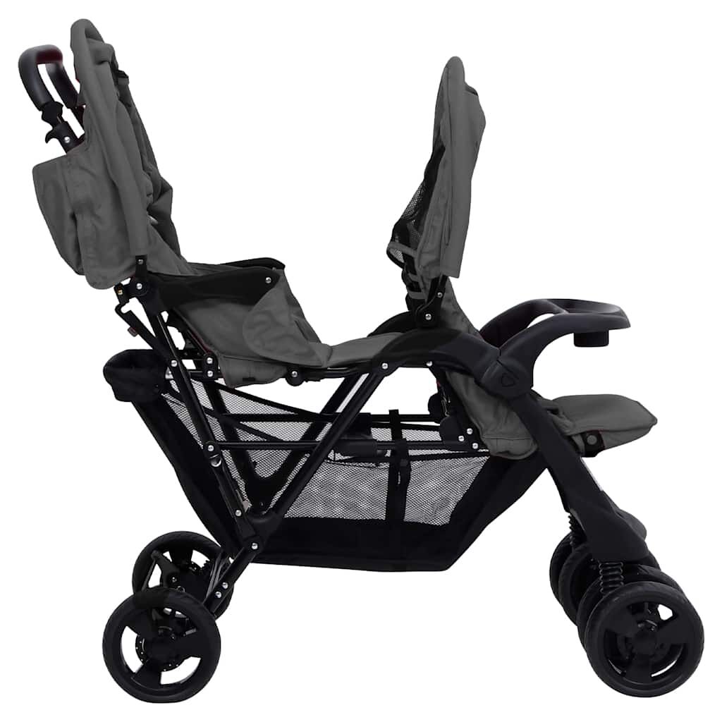 Vidaxl VidaXL Tweelingkinderwagen Tandem Staal Donkergrijs