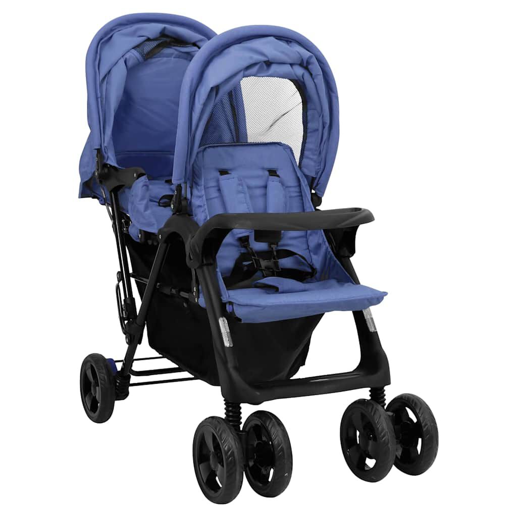 Vidaxl VidaXL Tweelingkinderwagen Tandem Staal Marineblauw