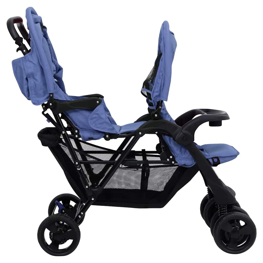 Vidaxl VidaXL Tweelingkinderwagen Tandem Staal Marineblauw