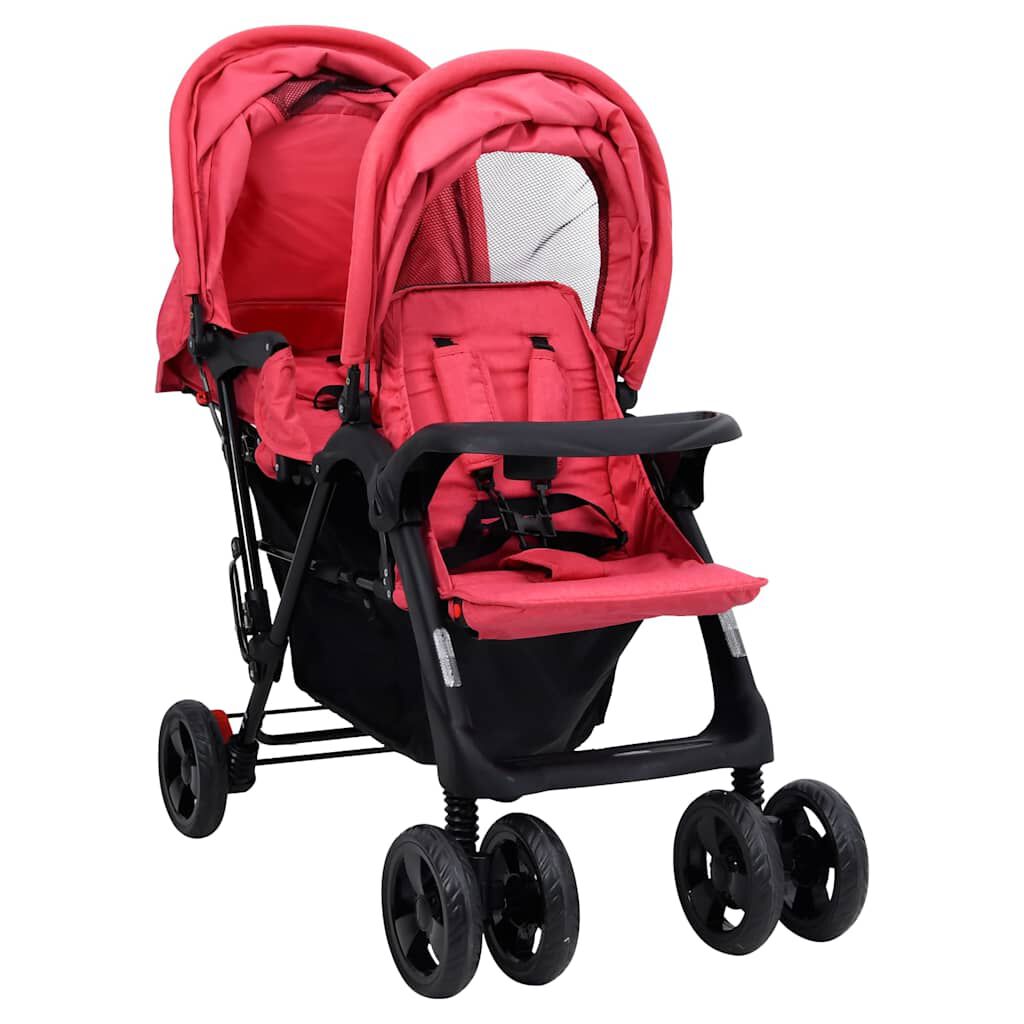 Vidaxl VidaXL Tweelingkinderwagen Tandem Staal Rood