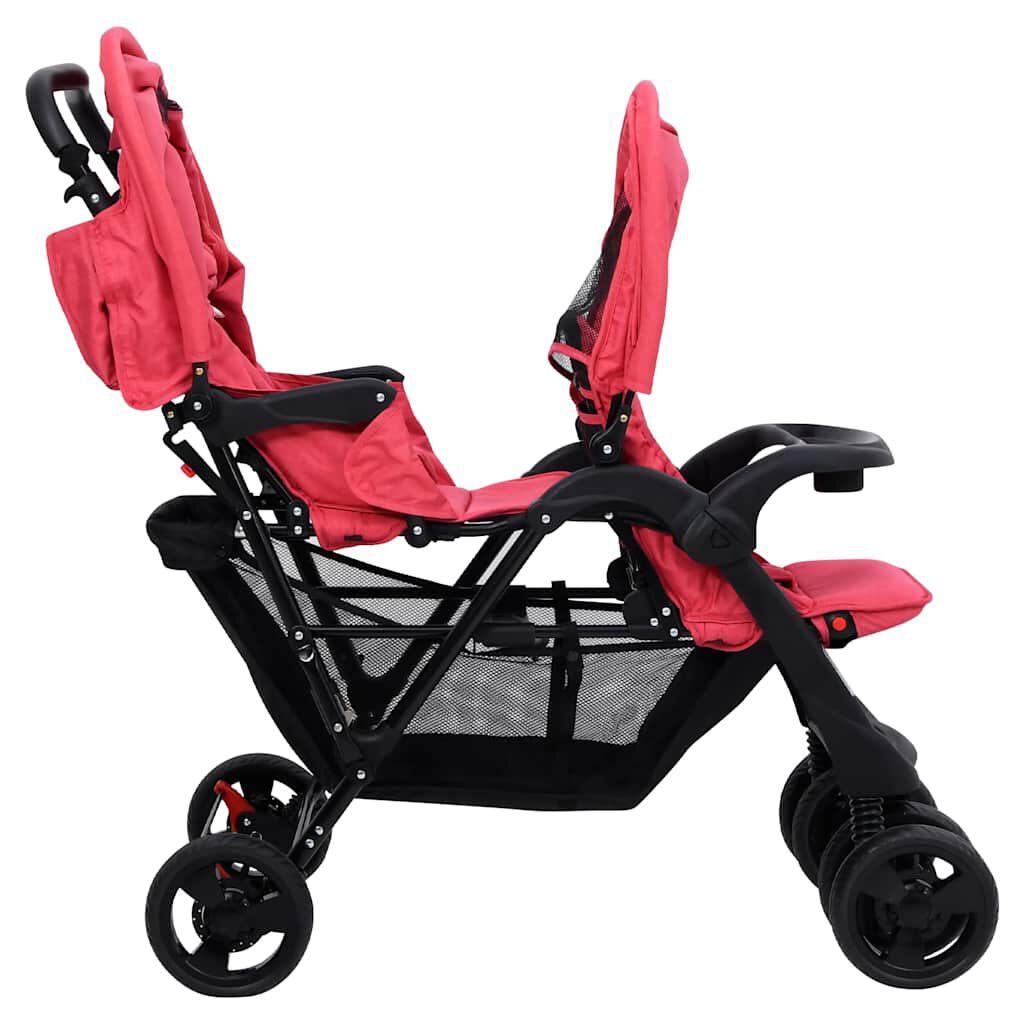 Vidaxl VidaXL Tweelingkinderwagen Tandem Staal Rood