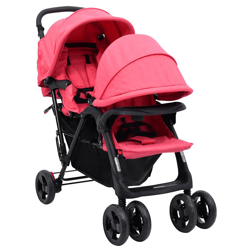 vidaxl vidaXL Tweelingkinderwagen tandem staal rood