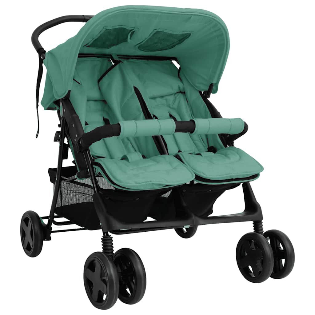 vidaxl vidaXL Tweelingkinderwagen staal groen