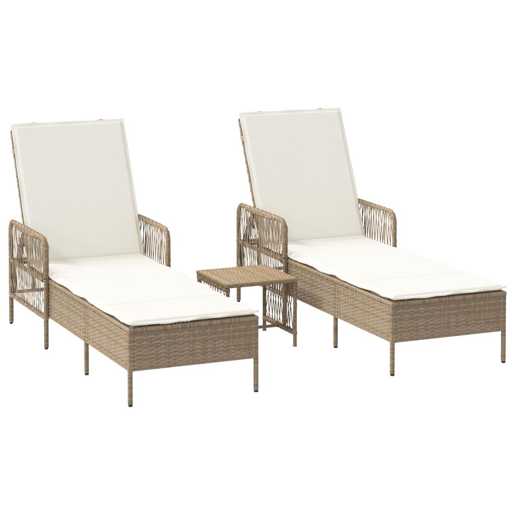 vidaxl vidaXL Zonnebank Set Set van 3 Beige en Crème Wit PE rattan metaal