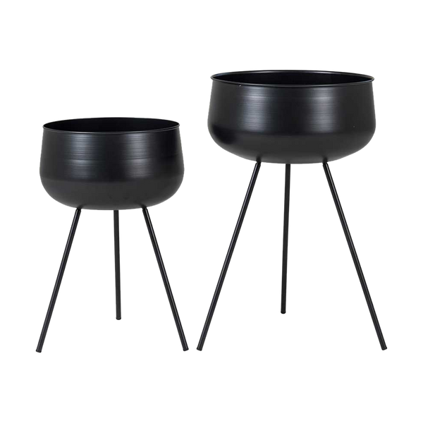 Vtwonen Artichok Evie Staande Bloempot Zwart - Set Van 2