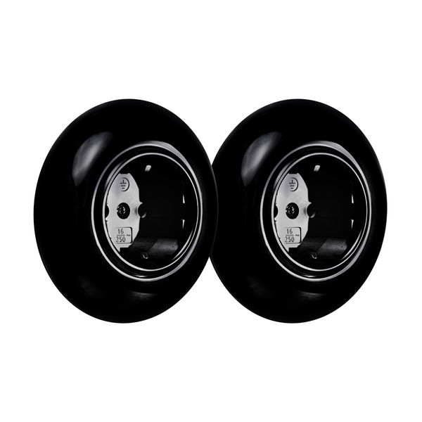 Vtwonen De Oude Schakelaar 2-voudig Stopcontact - Mat Zwart - Rond