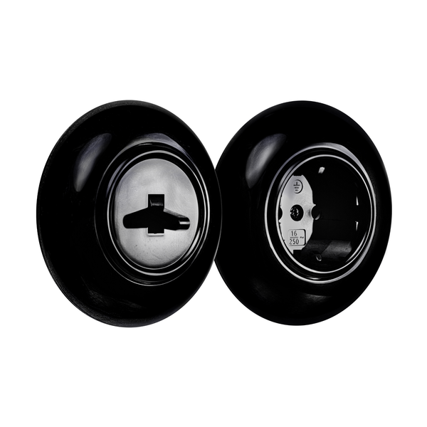 vtwonen De Oude Schakelaar schakelaar en stopcontact - mat zwart - rond